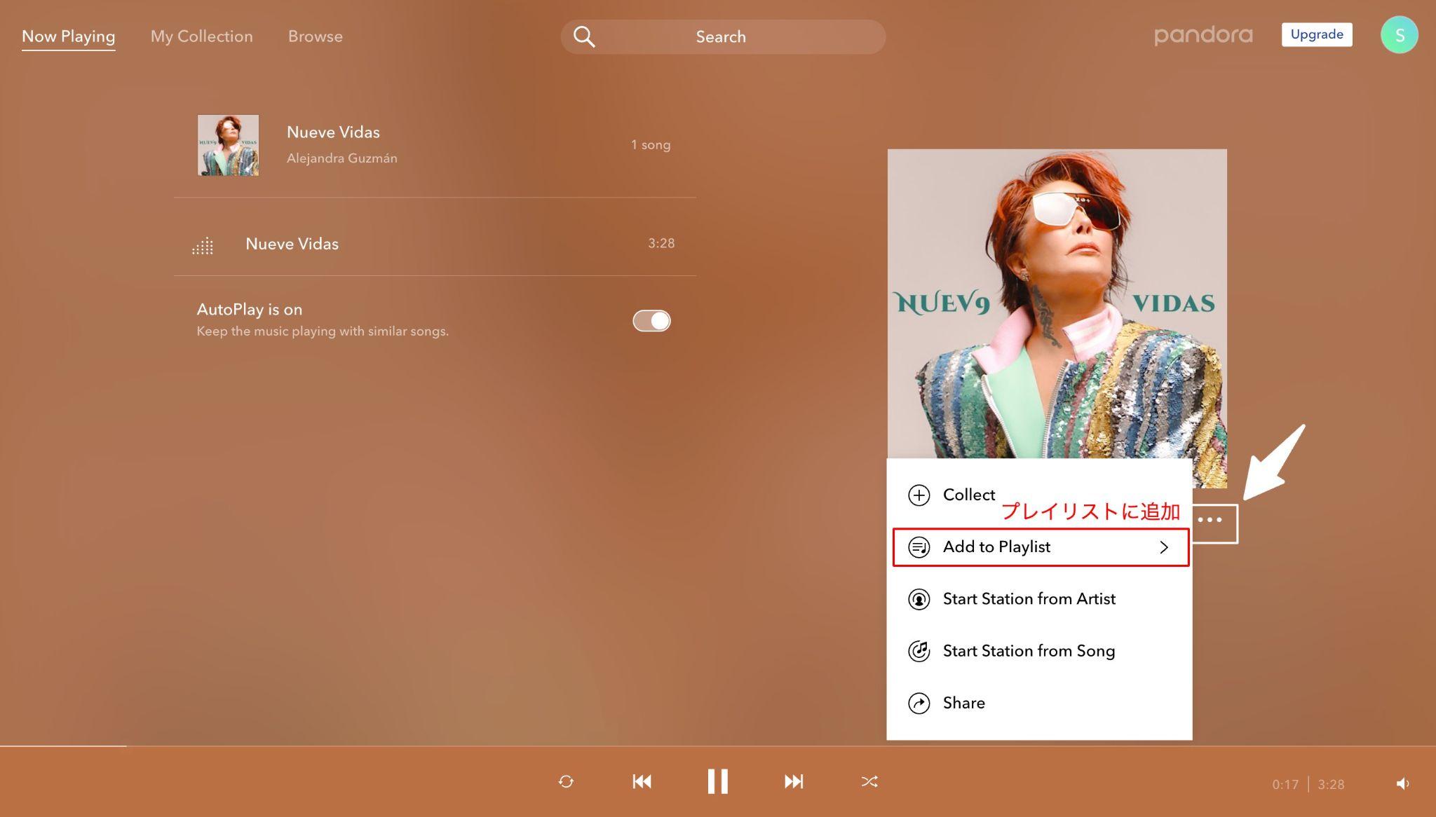 Pandora Radioでプレイリストに追加