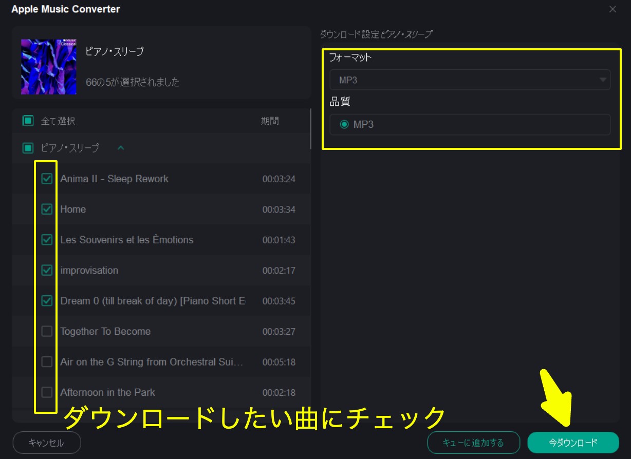 MusicFabで出力形式を設定する