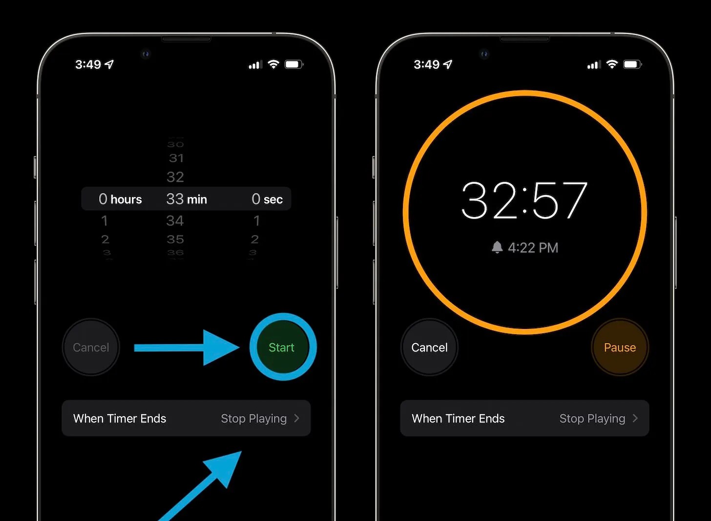 'Start' button to activate your sleep timer