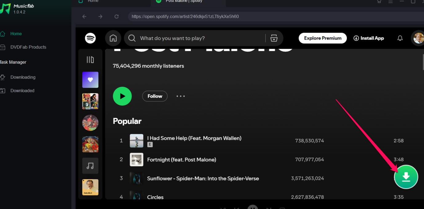 Search and play the song you wish to download