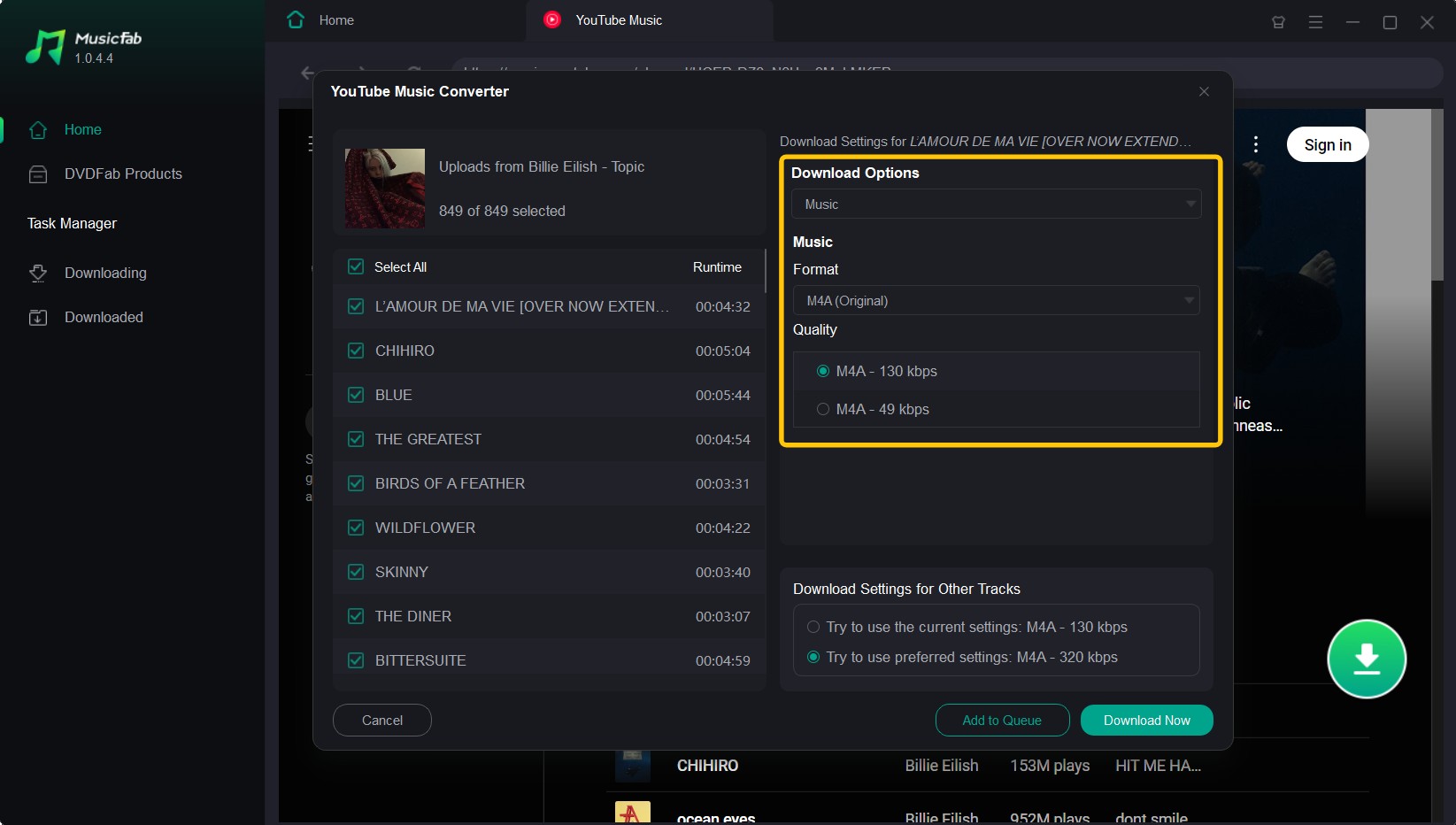 Browse Your Desired Music and Tweak Output Settings