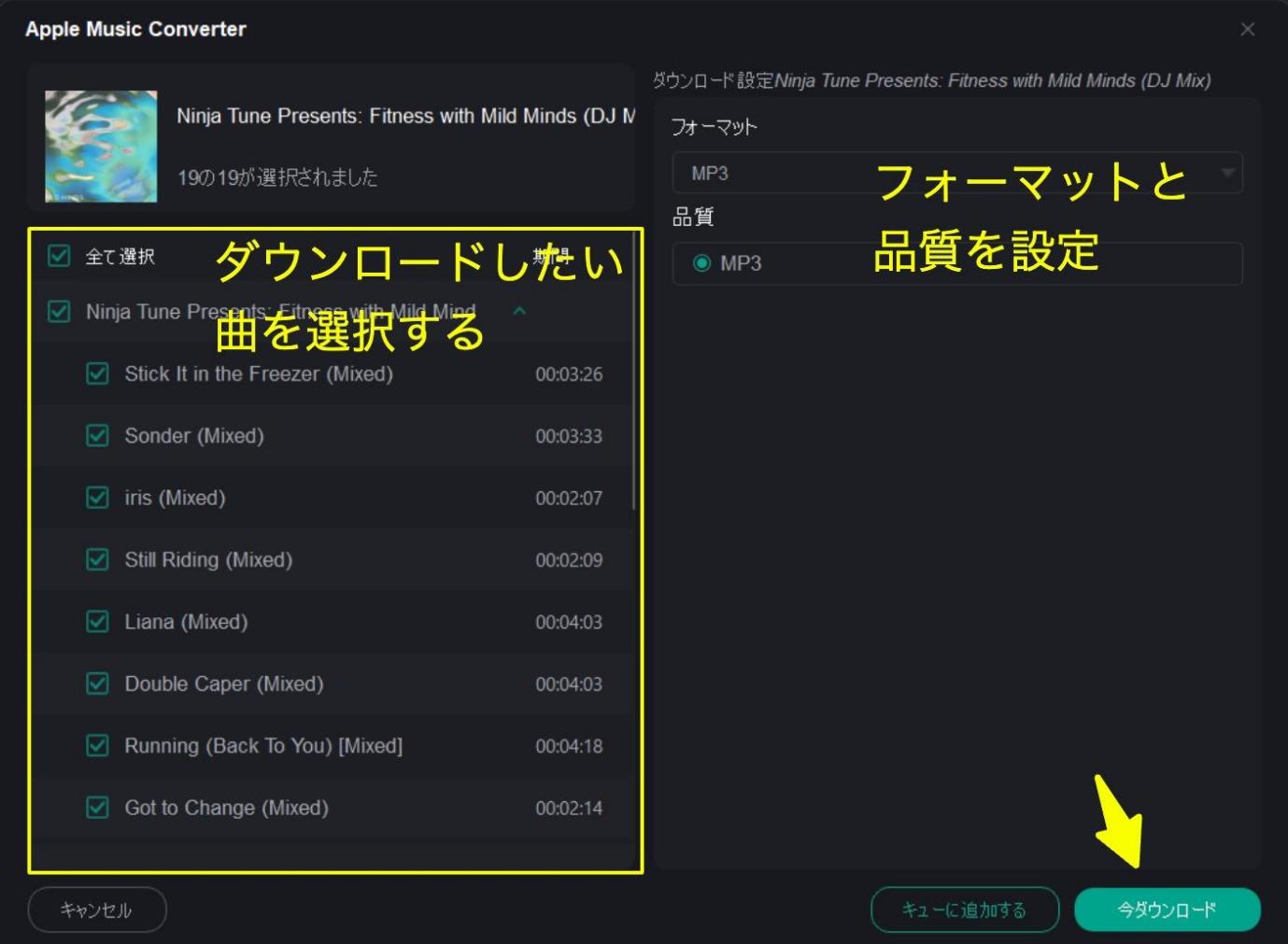 MusicFabで出力形式を設定する