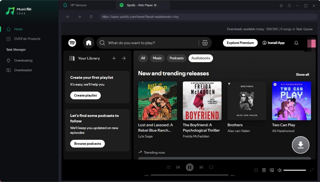 search spotify audiobook to download