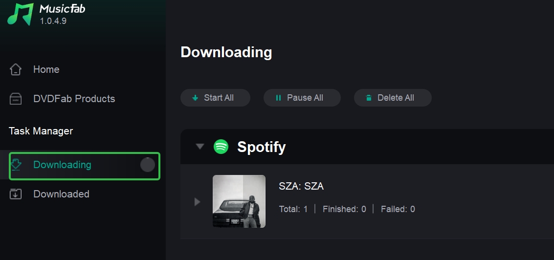 musicfab downloading setion